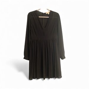 Michael Michael Kors Black Sheer Long Sleeve V Neck Cocktail Dress Sz 4